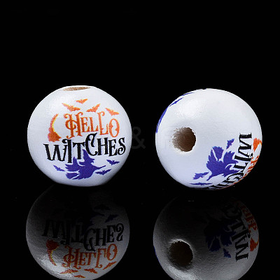 Halloween Printed Natural Wood Beads WOOD-S057-092-1