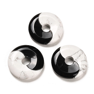 Natural Obsidian & Synthetic White Turquoise Pendants G-M424-16-1