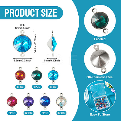 42Pcs 7 Colors Glass Cone Connector Charms STAS-TA0006-10-1