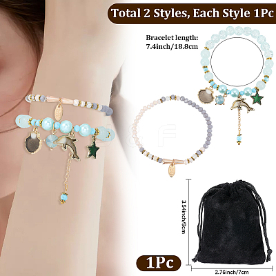 1Bag Plastic & Glass Beaded Stretch Bracelets BJEW-PA0001-10B-1