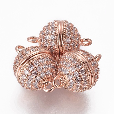 Brass Micro Pave Cubic Zirconia Magnetic Clasps with Loops ZIRC-L082-C-01-RG-1