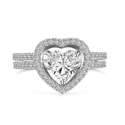 Anti-Tarnish Rhodium Plated 925 Sterling Silver Double Rings Set RJEW-Z040-17P-B-1