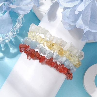 12 Constellation Natural Mixed Gemstone Chip Beaded Stretch Bracelets Sets for Women Men BJEW-JB10264-05-1