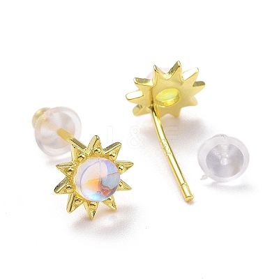 925 Sterling Silver Sunflower Stud Earring Findings EJEW-M202-03G-1