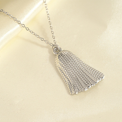 304 Stainless Steel Textured Bell Pendant Necklaces for Women WG564EF-02-1