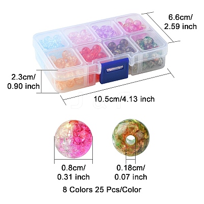 200Pcs 8 Colors Transparent Crackle Acrylic Beads CACR-FS0001-03-1