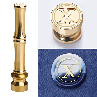 Golden Tone Brass Wax Seal Stamp Head with Bamboo Stick Shaped Handle LS-STAM-K001-05G-X-1