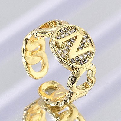 Brass Micro Pave Clear Cubic Zirconia Open Cuff Rings for Women RJEW-K289-02G-N-1