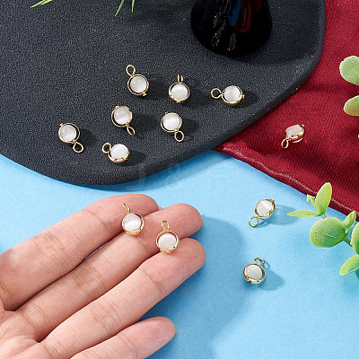 12Pcs Brass & Glass Imitation Cat Eye Round Charms PALLOY-TAC0237-01-1
