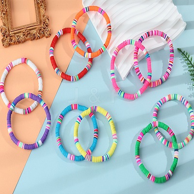 10Pcs Polymer Clay Bracelets BJEW-SW001601-1