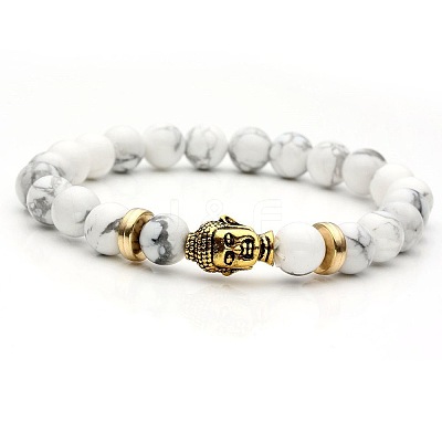 Natural Howlite & Buddha Head Beaded Stretch Bracelet VI1445-3-1