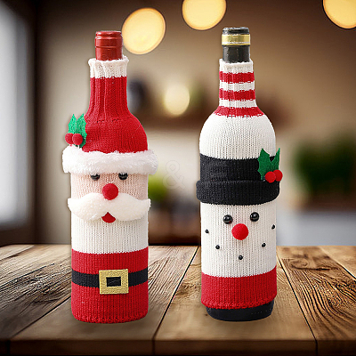 2Pcs 2 Styles Christmas Acrylic Fiber Wine Bottle Sleeve AJEW-CN0005-56-1
