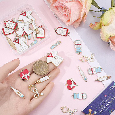 32Pcs 8 Styles Medical Theme Alloy Enamel Pendants ENAM-SC0007-59-1