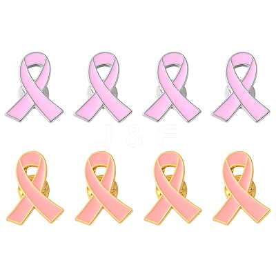 12Pcs 2 Styles Breast Cancer Awareness Pink Ribbon Enamel Pin JEWB-FS0001-08-1