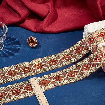 10 Yards Polyester Lace Ribbon with Paillette OCOR-WH0090-050A-1