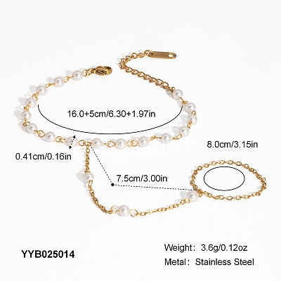 304 Stainless Steel Imitation Pearl Link Chain Finger Ring Bracelets for Women XO2335-2-1