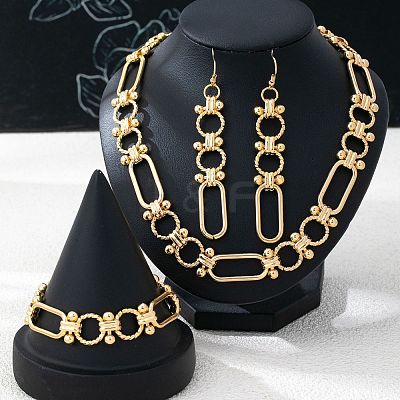 Women's Iron Oval Link Necklaces & Bracelets & Dangle Earrings Sets WGCC5AB-01-1