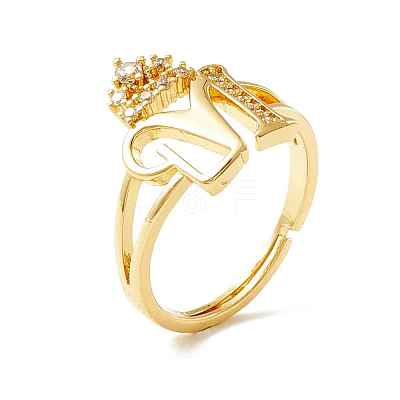 Clear Cubic Zirconia Initial Letter with Crown Adjustable Ring RJEW-M139-17M-1