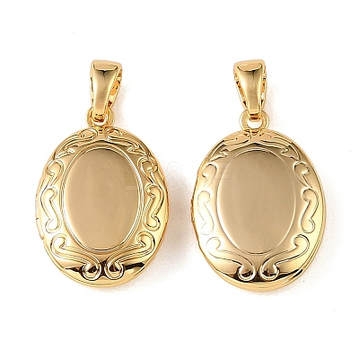 Floral Embossed Brass Locket Pendants KK-CBA7157-04G-1