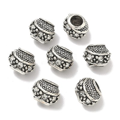 Barrel Antique Silver Plated Metal Alloy Rhinestone European Beads ALRI-Q228-02I-1