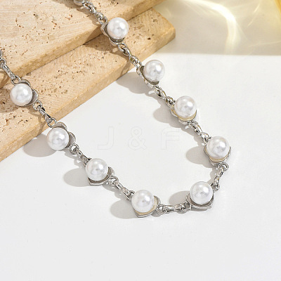 White Round Plastic Pearl Alloy Heart Link Waist Chains for Women WG65AA6-01-1