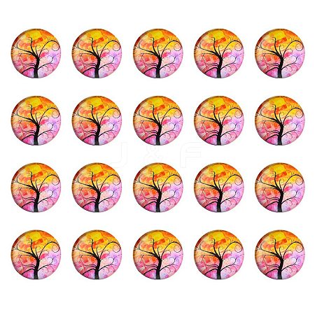 Half Round/Dome Tree Pattern Glass Flatback Cabochons for DIY Projects GGLA-YW0001-14C-1