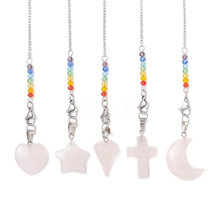 5Pcs Natural Rose Quartz Dowsing Pendulums PALLOY-JF05239-1