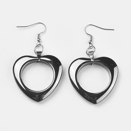 Ring Non-Magnetic Synthetic Hematite Dangle Earrings EJEW-JE01938-1