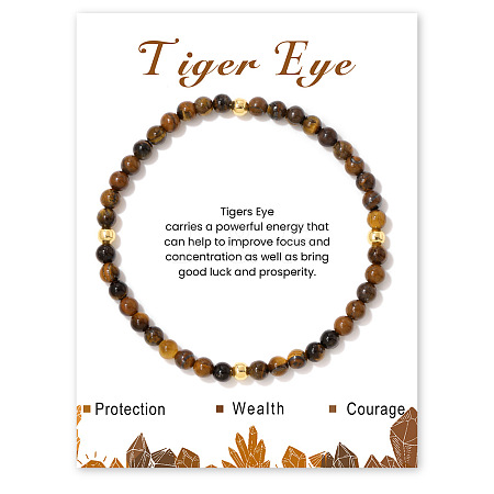 Natural Tiger Eye Beaded Stretch Bracelets for Women Men WA9993-5-1