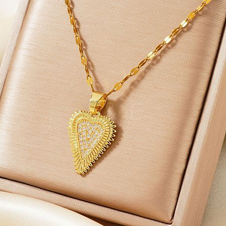Vintage Brass Micro Pave Clear Cubic Zirconia Heart Pendant Necklaces for Women TJ4631-1-1