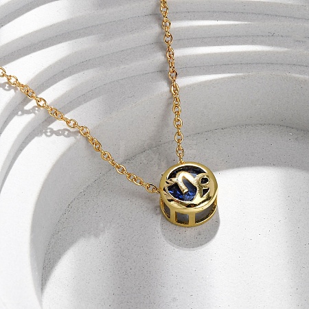 Brass Pave Cubic Zirconia Birth Stone Constellation Pendant Cable Chain Necklaces LS-NJEW-D334-01G-06-1