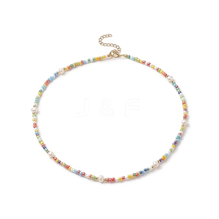 Natural Pearl & Glass Beaded Necklace for Women X-NJEW-JN04241-1