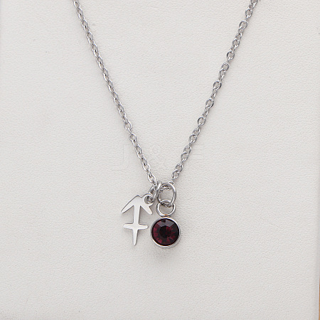 304 Stainless Steel Coffee Rhinestone Birth Stone Constellation Pendant Necklaces FS-WG76580-14-1
