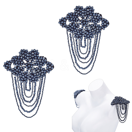 2Pcs Flower Glass Bead Tassel Sew on Ornament Accessories PATC-NB0001-39-1