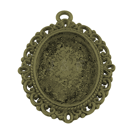 Tibetan Style Oval Alloy Pendant Cabochon Settings TIBEP-Q054-44AB-NR-1