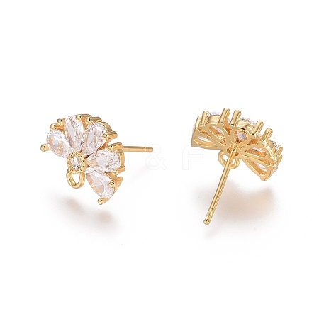 Brass Cubic Zirconia Stud Earring Findings LS-EJEW-E257-05G-1