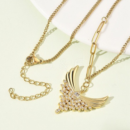 304 Stainless Steel Micro Pave Clear Cubic Zirconia Pendant Necklaces for Women NJEW-Z103-01G-07-1