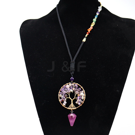 Natural Amethyst Chips Tree of Life Pendant Necklace FIND-PW0027-04H-1