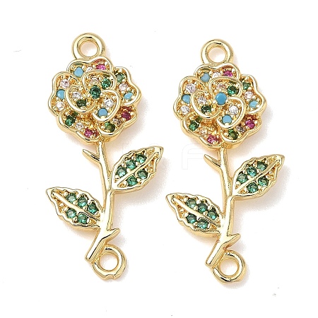 Brass Pave Colorful Cubic Zirconia Connector Charms KK-L253-21G-02-1