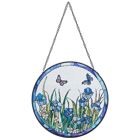 Flat Round with Butterfly Glass Hanging Suncatcher HJEW-WH0036-121-1