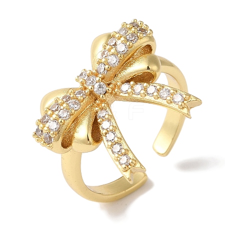 Bowknot Brass Micro Pave Clear Cubic Zirconia Open Cuff Rings for Women LS-RJEW-C098-10G-1