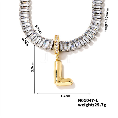 Golden Tone Brass Pave Clear Cubic Zirconia Letter Pendant Necklaces for Women YX4437-12-1