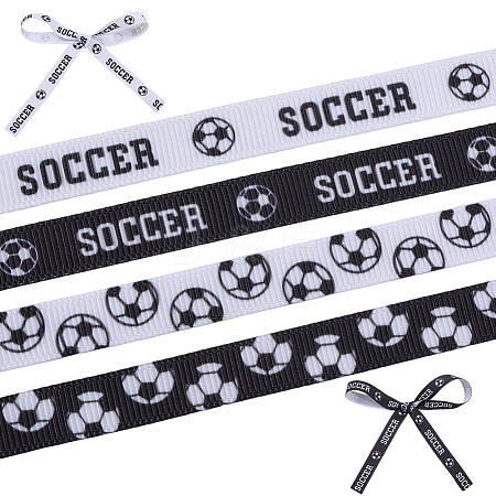 4 Rolls 4 Styles Polyester Sport Ball Printed Grosgrain Ribbon OCOR-GF0004-31B-1