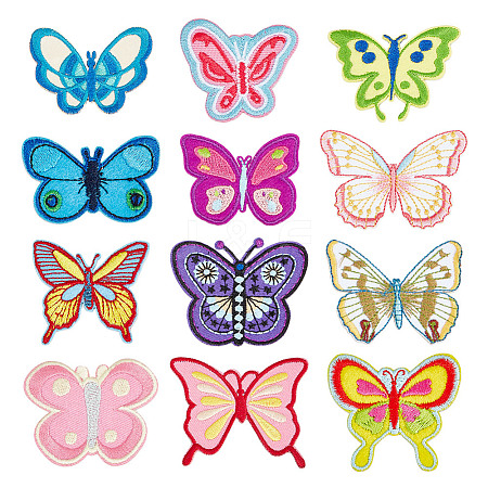 24Pcs 12 Styles Butterfly Polyester Computerized Embroidery Iron on/Sew on Patches PATC-GO0001-18-1