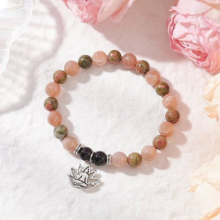 Natural Unakite & Multi-Moonstone Beaded Stretch Bracelets BJEW-JB11951-02-1