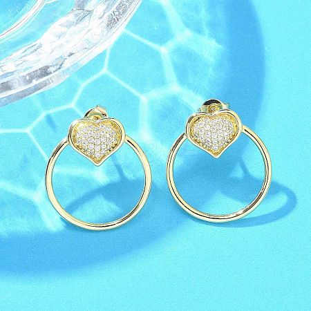 Brass Micro Pave Clear Cubic Zirconia Stud Earrings EJEW-C122-06G-1