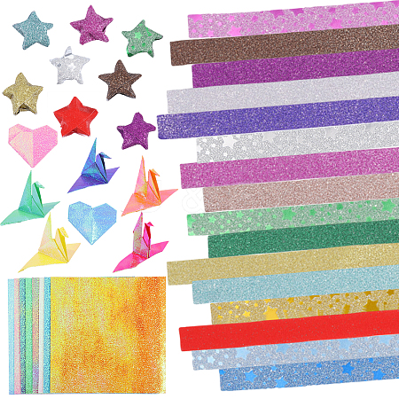 Globleland 3 Bags 3 Style Glitter Star Origami Papers DIY-GL0005-06-1