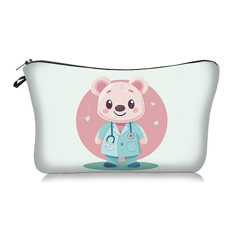 Cartoon Doctor Bear Print Polyester Cosmetic Zipper Pouches PW-WG9A6AB-01-1