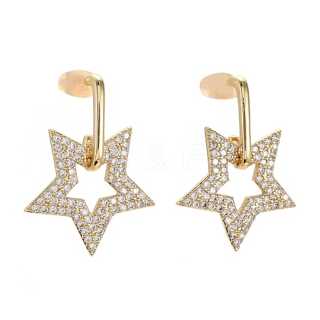 Brass Micro Pave Clear Cubic Zirconia Dangle Stud Earrings EJEW-F256-03G-1