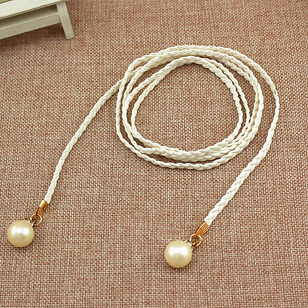 Imitation Leather Braided Belly Belt with Plastic Imitation Pearl Round Bead WG11EBA-04-1